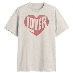 MAD Engine Beige T-Shirt with Red Heart LOVER Graphic